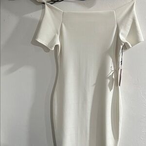 Haute Monde Cream Off-Shoulder Mini Dress